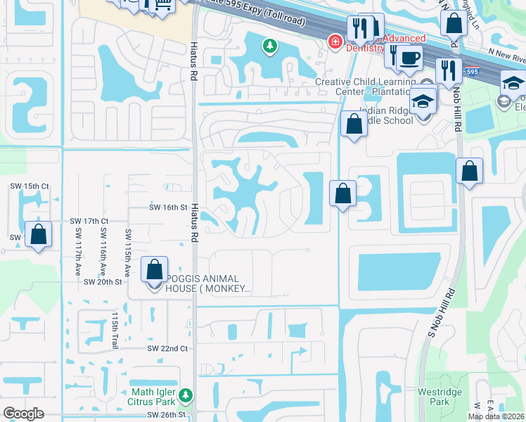 map of restaurants, bars, coffee shops, grocery stores, and more near 1732 Southwest 109th Terrace in Davie