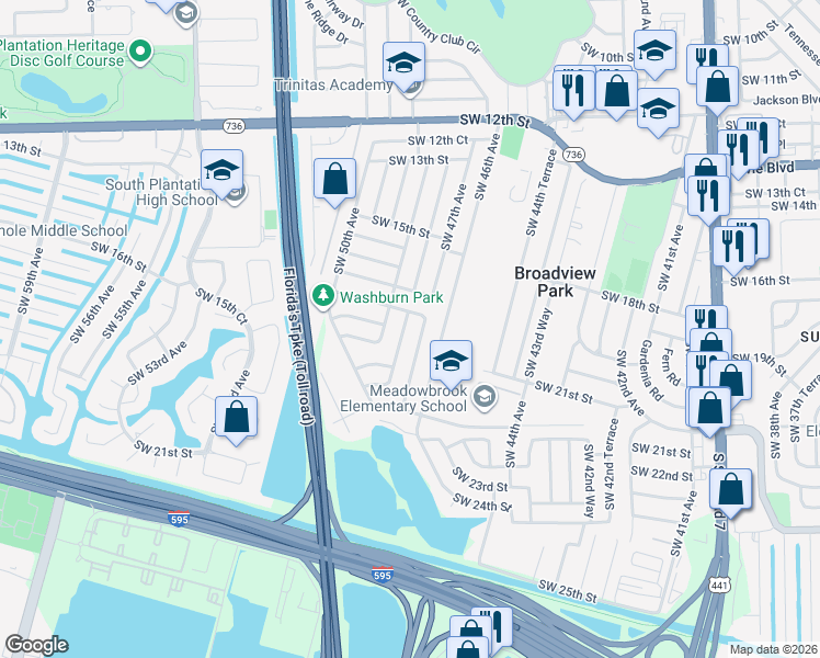 map of restaurants, bars, coffee shops, grocery stores, and more near 2041 Southwest 47th Avenue in Fort Lauderdale