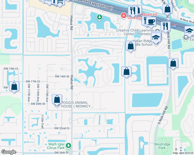 map of restaurants, bars, coffee shops, grocery stores, and more near 1732 Southwest 109th Terrace in Davie