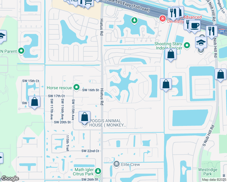 map of restaurants, bars, coffee shops, grocery stores, and more near 11070 Southwest 16th Manor in Davie