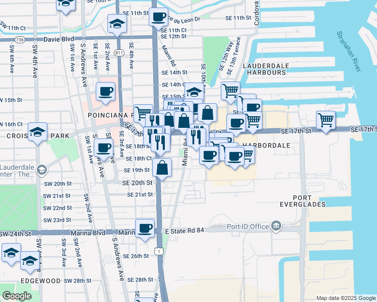 map of restaurants, bars, coffee shops, grocery stores, and more near 812 Southeast 18th Court in Fort Lauderdale