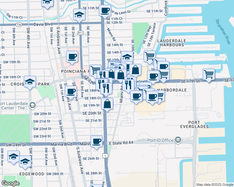map of restaurants, bars, coffee shops, grocery stores, and more near 812 Southeast 18th Court in Fort Lauderdale