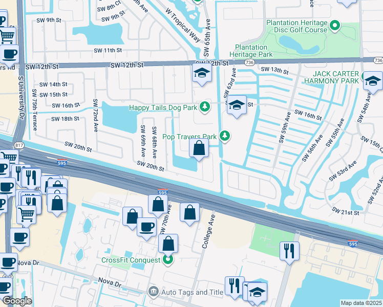 map of restaurants, bars, coffee shops, grocery stores, and more near 1921 Southwest 67th Avenue in Plantation