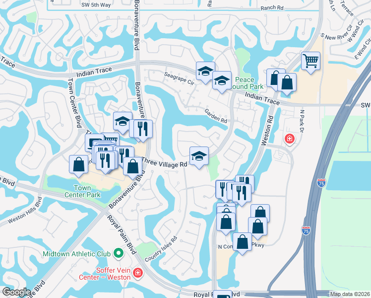 map of restaurants, bars, coffee shops, grocery stores, and more near 1646 Eastlake Way in Weston