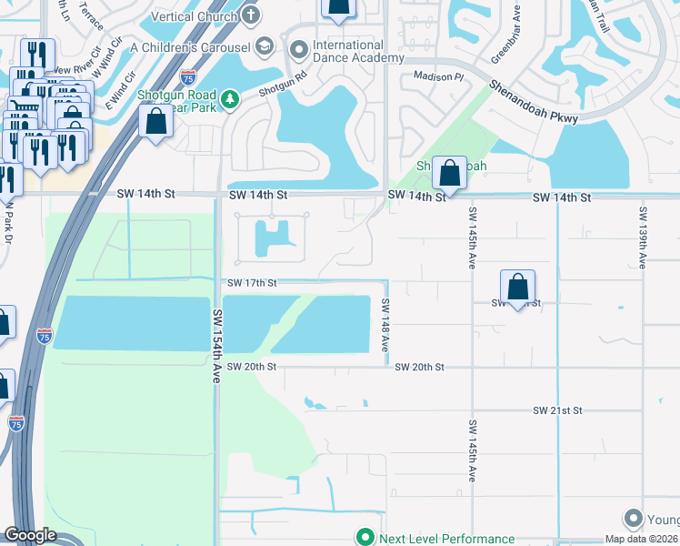 map of restaurants, bars, coffee shops, grocery stores, and more near 15042 Southwest 17th Street in Davie