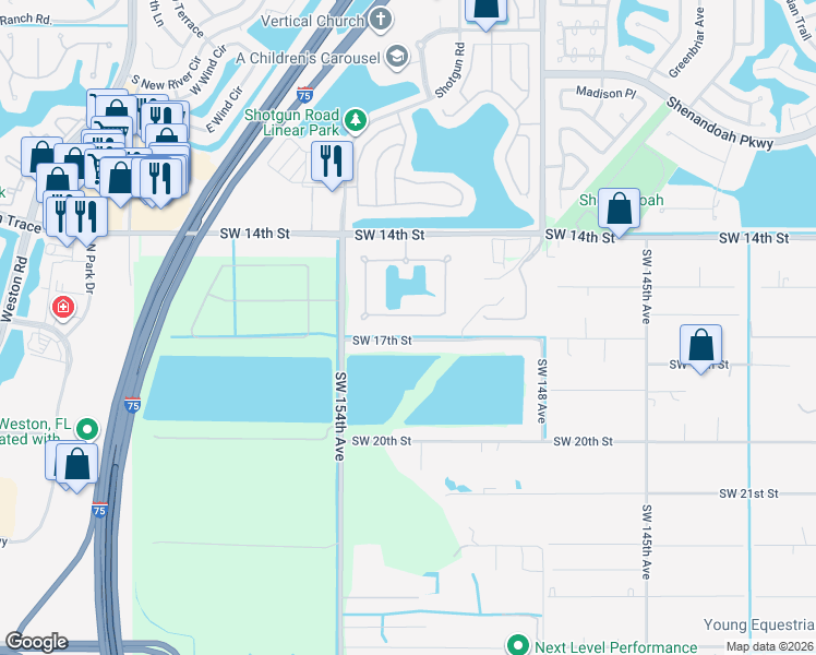 map of restaurants, bars, coffee shops, grocery stores, and more near 15192 Southwest 17th Street in Davie