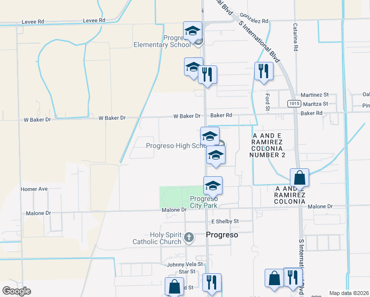 map of restaurants, bars, coffee shops, grocery stores, and more near 217 J R Becerra Avenue in Weslaco