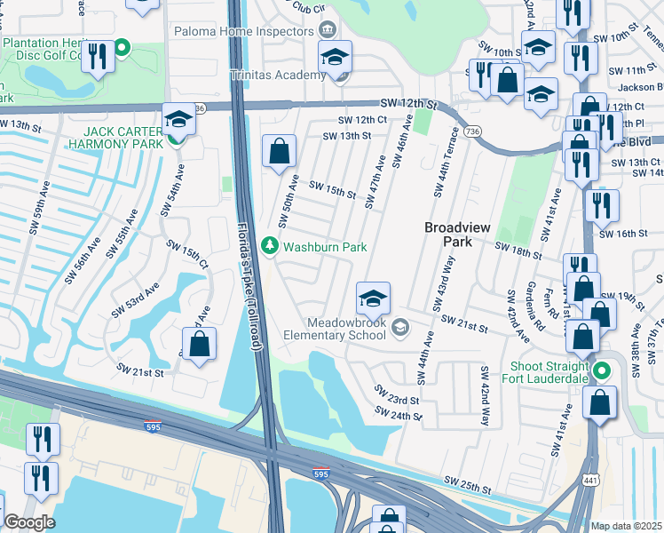 map of restaurants, bars, coffee shops, grocery stores, and more near 2041 Southwest 47th Avenue in Fort Lauderdale
