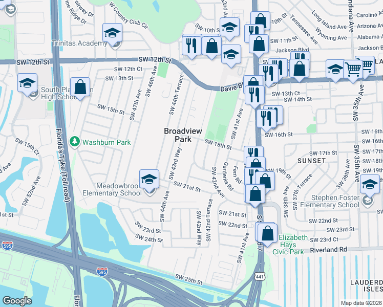 map of restaurants, bars, coffee shops, grocery stores, and more near 1828 Southwest 43rd Avenue in Fort Lauderdale