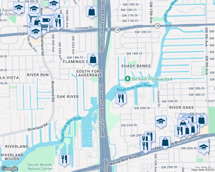map of restaurants, bars, coffee shops, grocery stores, and more near 2002 Southwest 16th Court in Fort Lauderdale