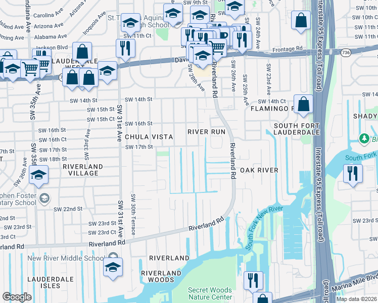 map of restaurants, bars, coffee shops, grocery stores, and more near 1801 Southwest 28th Avenue in Fort Lauderdale