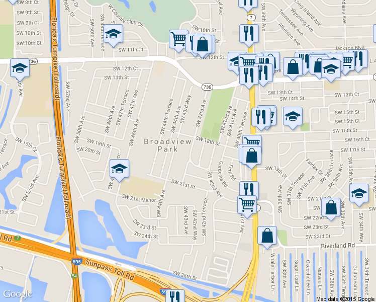 map of restaurants, bars, coffee shops, grocery stores, and more near 1828 Southwest 43rd Avenue in Fort Lauderdale