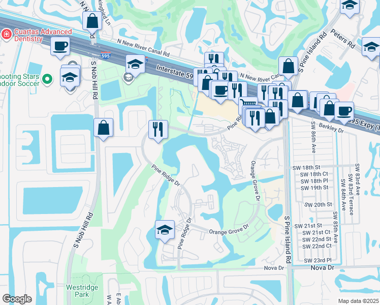 map of restaurants, bars, coffee shops, grocery stores, and more near 9460 Poinciana Place in Davie