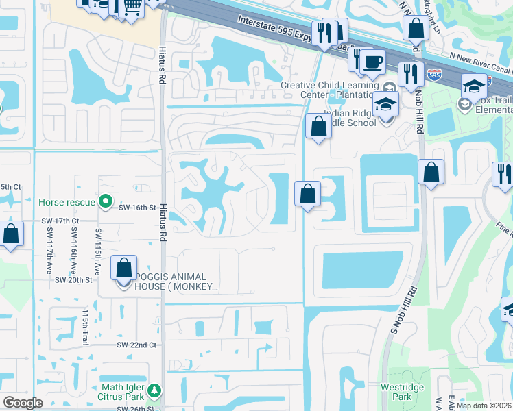 map of restaurants, bars, coffee shops, grocery stores, and more near 1735 Southwest 108th Terrace in Davie