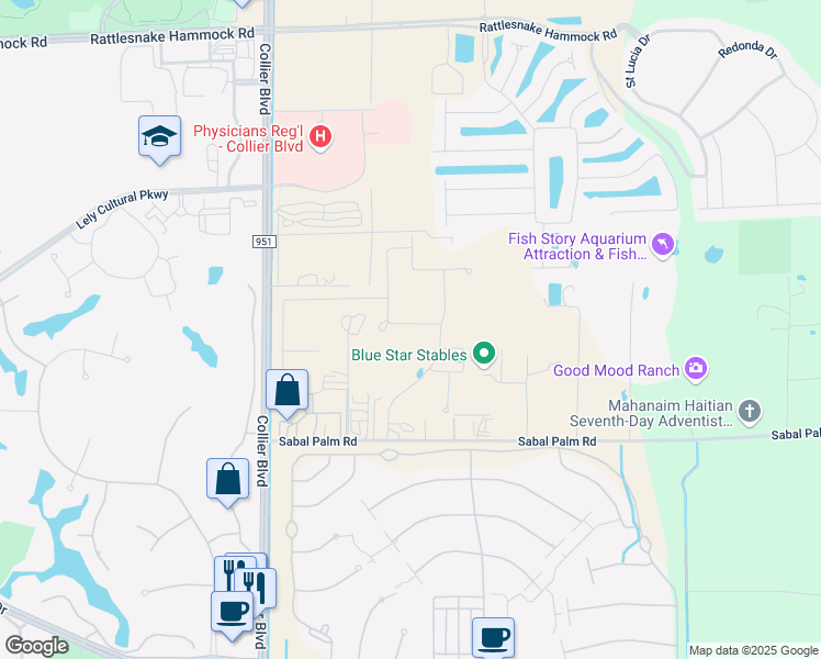 map of restaurants, bars, coffee shops, grocery stores, and more near 5650 Melrose Lane in Naples