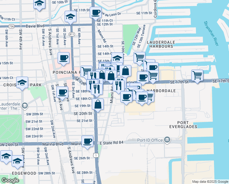 map of restaurants, bars, coffee shops, grocery stores, and more near 812 Southeast 18th Court in Fort Lauderdale