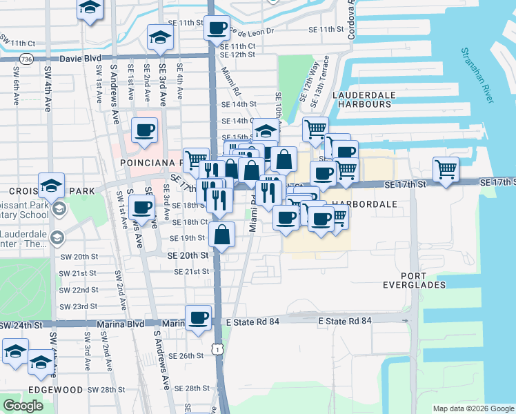 map of restaurants, bars, coffee shops, grocery stores, and more near 812 Southeast 18th Court in Fort Lauderdale