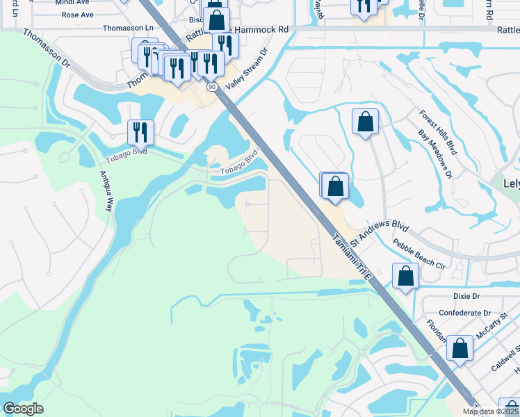 map of restaurants, bars, coffee shops, grocery stores, and more near 6911 Cay Court in Naples