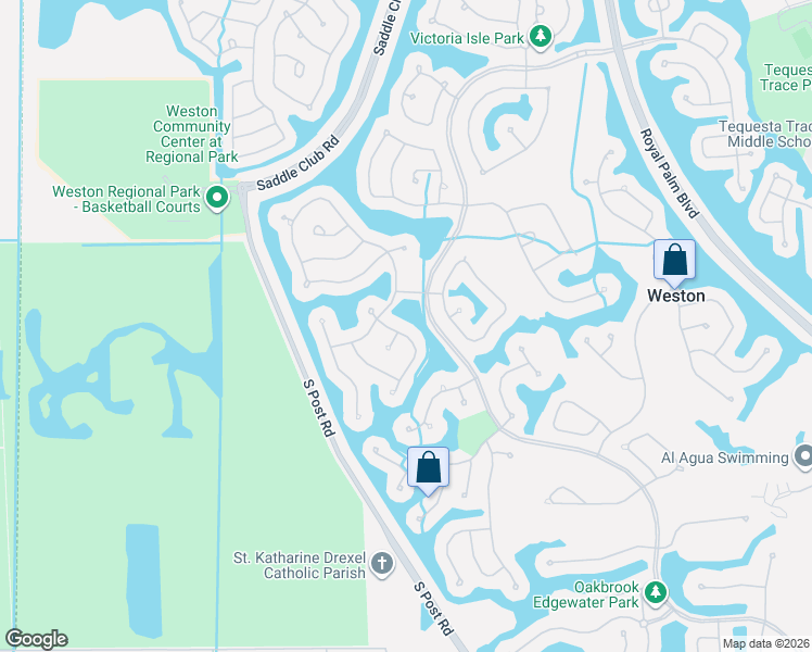 map of restaurants, bars, coffee shops, grocery stores, and more near 2406 Deer Creek Road in Weston