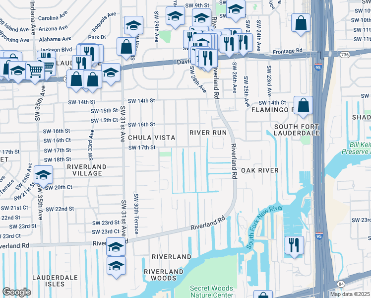 map of restaurants, bars, coffee shops, grocery stores, and more near 1656 Southwest 28th Way in Fort Lauderdale