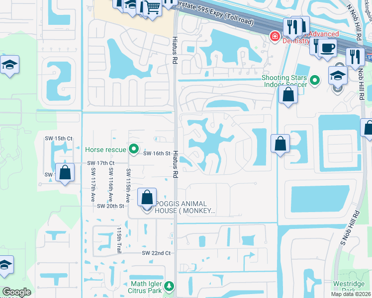 map of restaurants, bars, coffee shops, grocery stores, and more near 11034 Southwest 15th Manor in Davie