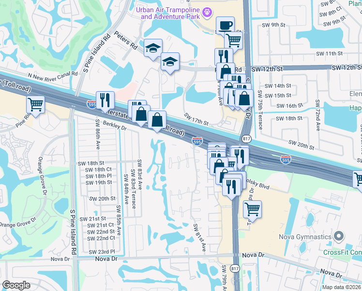 map of restaurants, bars, coffee shops, grocery stores, and more near West State Road 84 in Davie