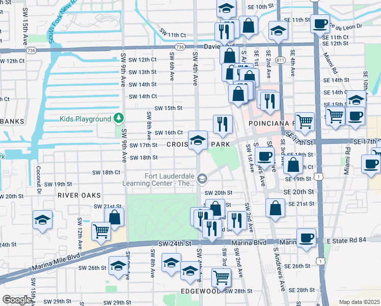 map of restaurants, bars, coffee shops, grocery stores, and more near 500 Southwest 17th Street in Fort Lauderdale
