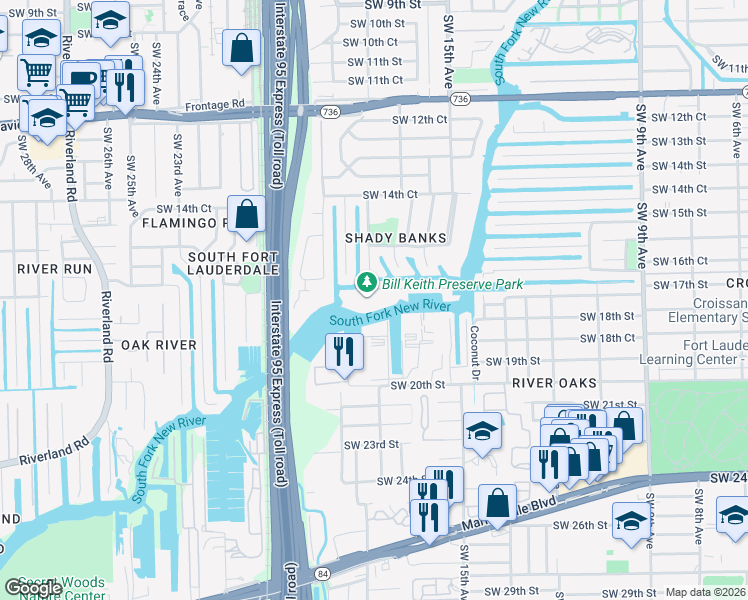 map of restaurants, bars, coffee shops, grocery stores, and more near 1719 Southwest 17th Street in Fort Lauderdale