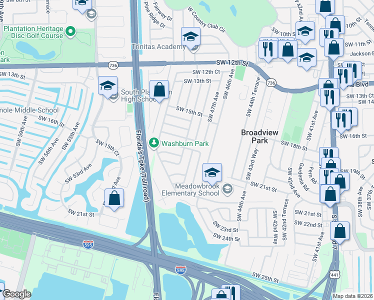 map of restaurants, bars, coffee shops, grocery stores, and more near 1800 Southwest 48th Avenue in Fort Lauderdale