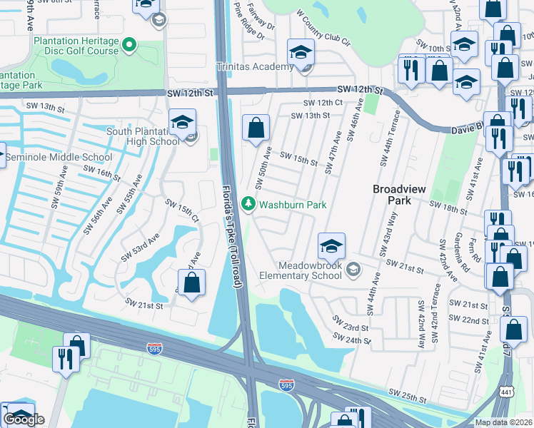 map of restaurants, bars, coffee shops, grocery stores, and more near 4929 Southwest 19th Street in Fort Lauderdale