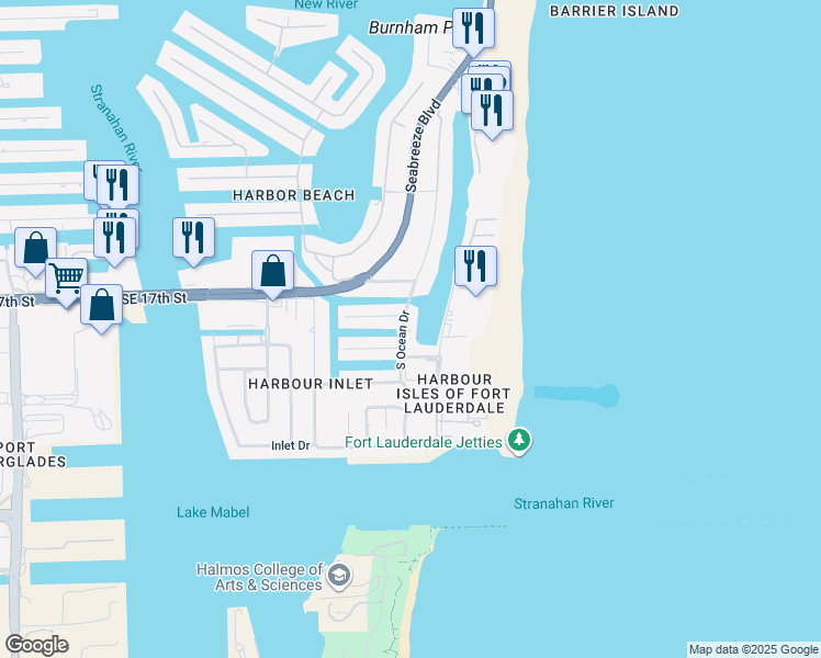 map of restaurants, bars, coffee shops, grocery stores, and more near 1800 South Ocean Drive in Fort Lauderdale