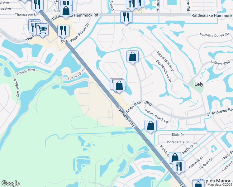 map of restaurants, bars, coffee shops, grocery stores, and more near 8793 Tamiami Trail East in Naples