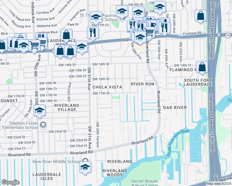 map of restaurants, bars, coffee shops, grocery stores, and more near 1665 Southwest 29th Avenue in Fort Lauderdale