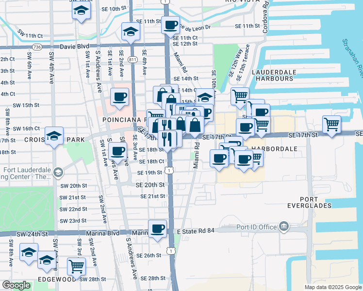 map of restaurants, bars, coffee shops, grocery stores, and more near 757 Southeast 17th Street in Fort Lauderdale