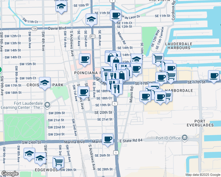 map of restaurants, bars, coffee shops, grocery stores, and more near in Fort Lauderdale