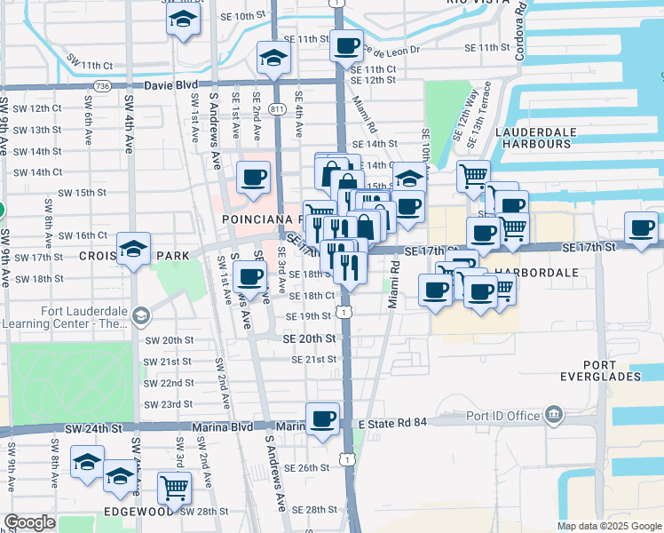 map of restaurants, bars, coffee shops, grocery stores, and more near in Fort Lauderdale