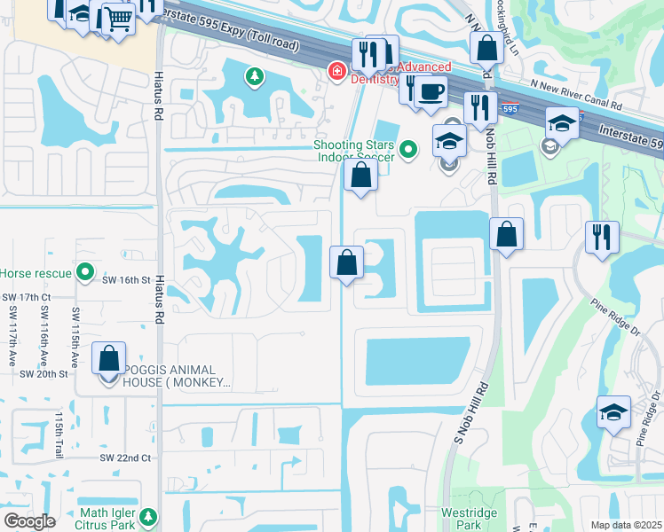 map of restaurants, bars, coffee shops, grocery stores, and more near 1661 Southwest 105th Lane in Davie