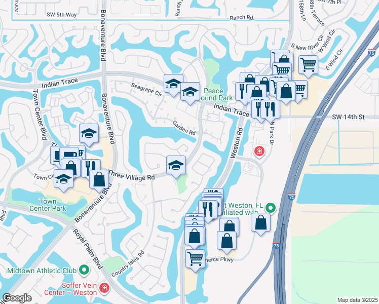 map of restaurants, bars, coffee shops, grocery stores, and more near 1584 Eastlake Way in Weston