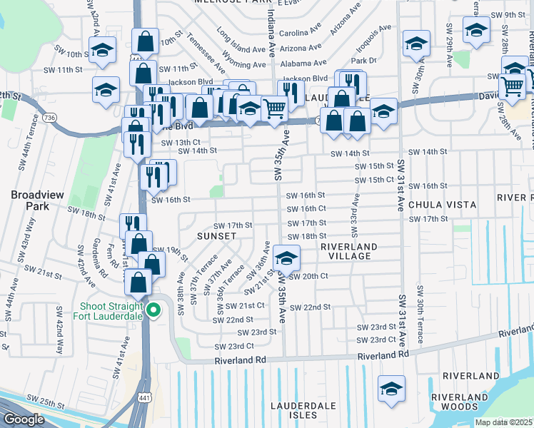 map of restaurants, bars, coffee shops, grocery stores, and more near 3581 Southwest 16th Court in Fort Lauderdale
