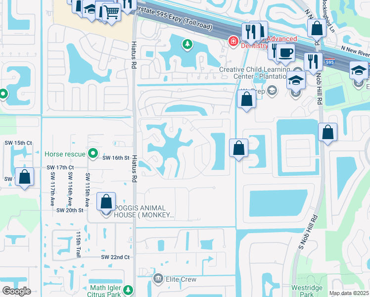 map of restaurants, bars, coffee shops, grocery stores, and more near 1652 Southwest 109th Terrace in Davie