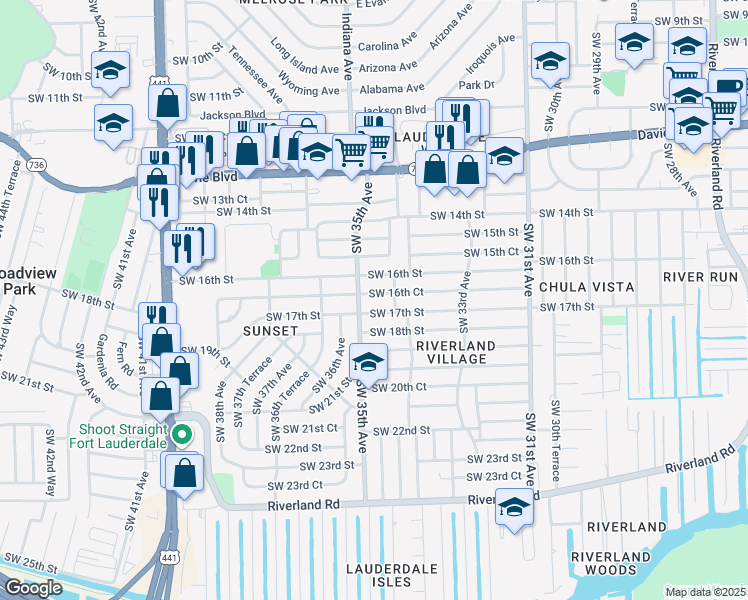 map of restaurants, bars, coffee shops, grocery stores, and more near 3460 Southwest 16th Court in Fort Lauderdale