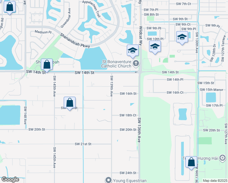 map of restaurants, bars, coffee shops, grocery stores, and more near 1570 Southwest 139th Avenue in Davie