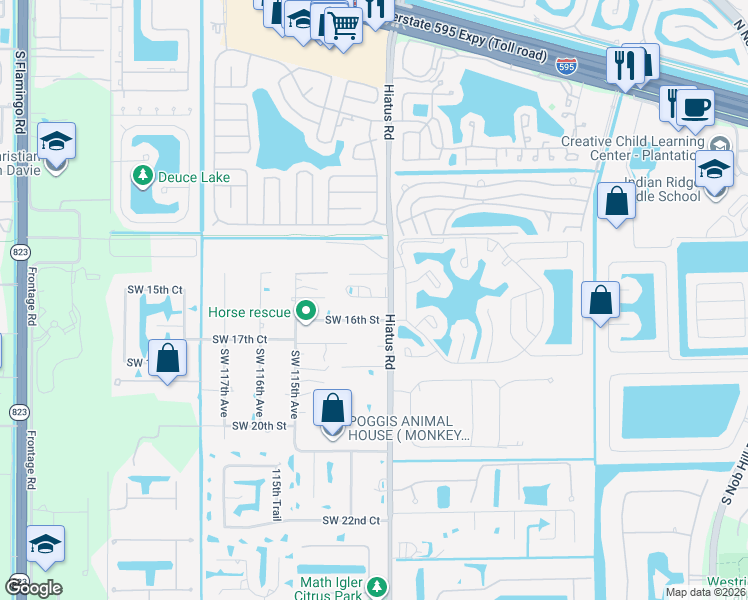 map of restaurants, bars, coffee shops, grocery stores, and more near 1555 Southwest 112th Avenue in Davie
