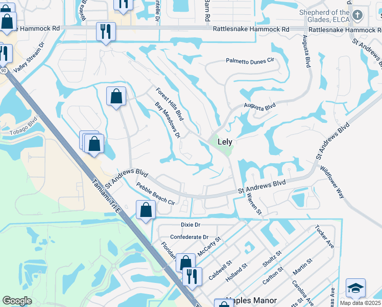 map of restaurants, bars, coffee shops, grocery stores, and more near 432 Bristle Cone Lane in Naples
