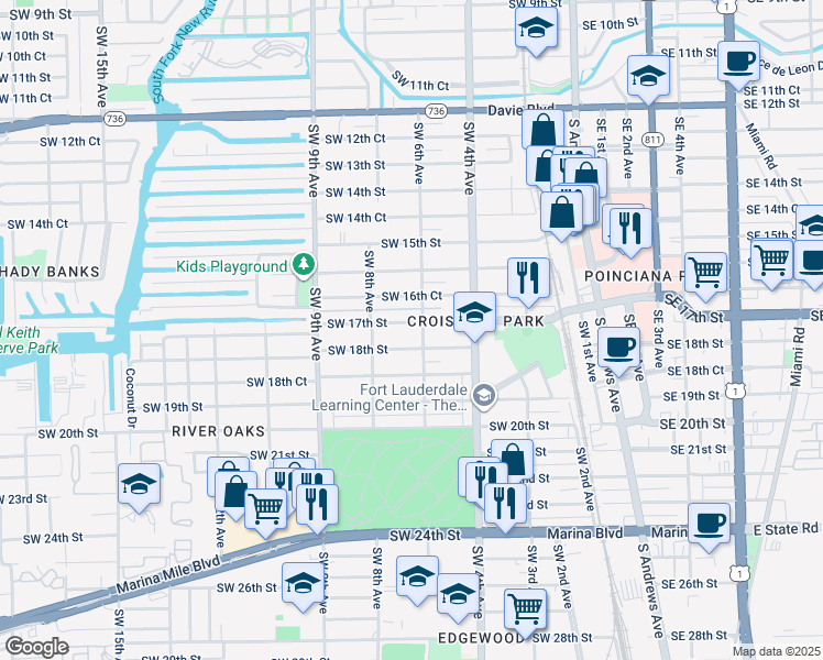 map of restaurants, bars, coffee shops, grocery stores, and more near 608 Southwest 17th Street in Fort Lauderdale