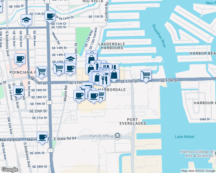 map of restaurants, bars, coffee shops, grocery stores, and more near 1428 Southeast 17th Street in Fort Lauderdale