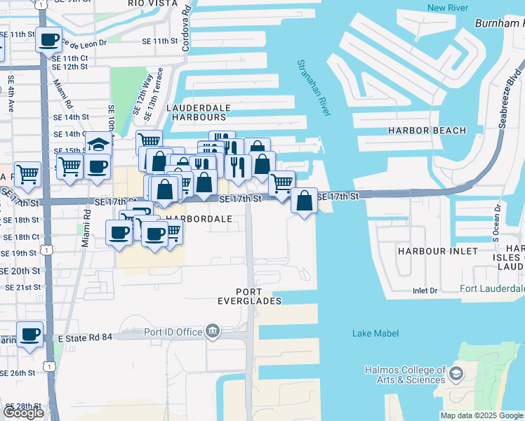 map of restaurants, bars, coffee shops, grocery stores, and more near in Fort Lauderdale