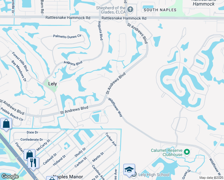 map of restaurants, bars, coffee shops, grocery stores, and more near 630 Saint Andrews Boulevard in Naples