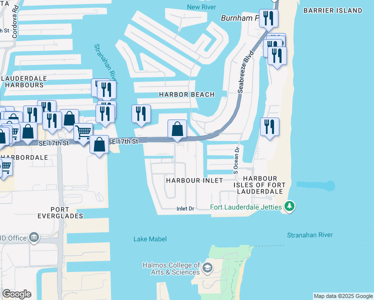 map of restaurants, bars, coffee shops, grocery stores, and more near 2424 Southeast 17th Street in Fort Lauderdale