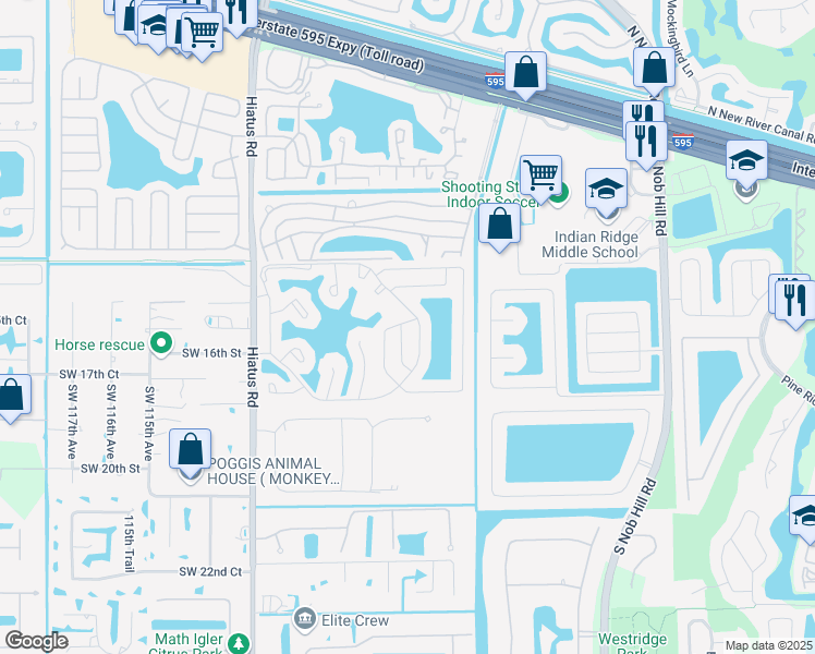map of restaurants, bars, coffee shops, grocery stores, and more near 1576 Southwest 108th Terrace in Davie